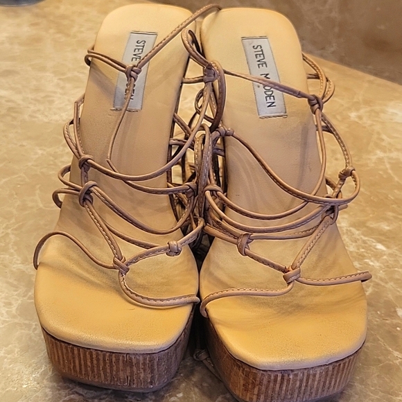 Steve Madden Natural Leather KACY Platform Block Heel Lace-up Sandals, Sz 8.5 - Picture 10 of 17